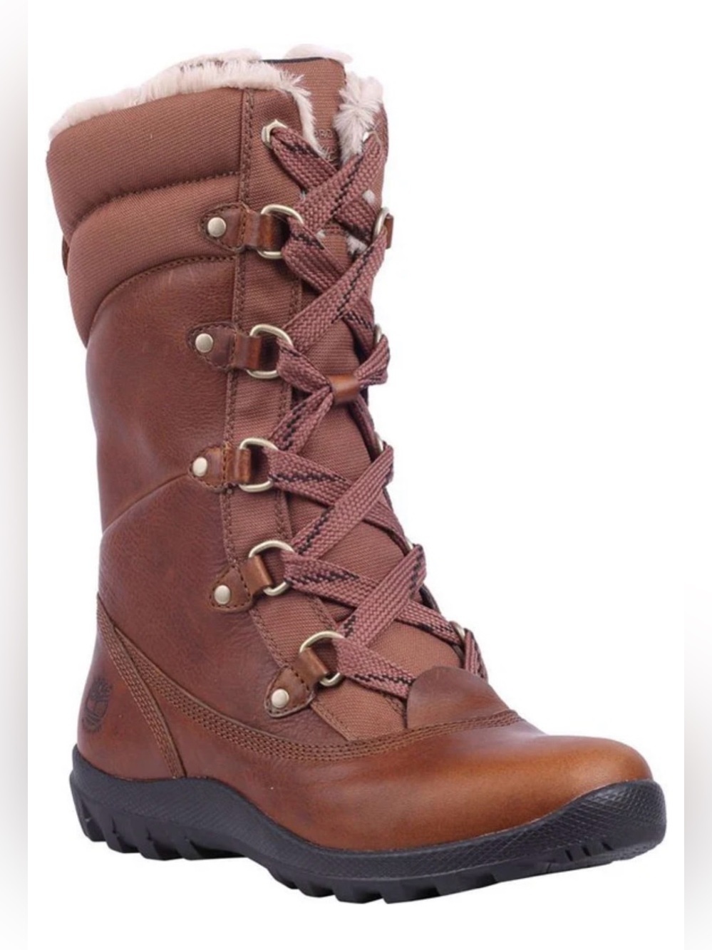 Timberland Women's Chestnut Brown Lace-Up Winter Boot Faux Fur Trim Size 7.5